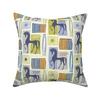 Mid Century Mytical Horses Periwinkle Green