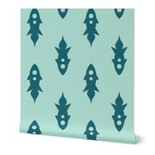 rocket silhouettes (large scale) - A fun spaceship geometric print in teal and green