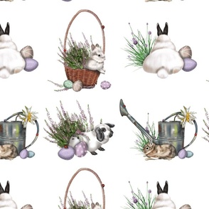  Easter pattern. Rabbit, flower basket and Easter eggs 4