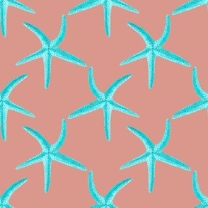Watercolor Starfish peach color and Turquoise