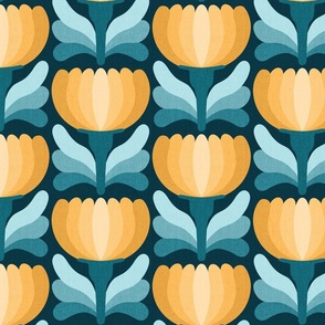Modern Retro Floral //  normal scale 0055 E // Vintage flower tulip daisy ombre fabric Aesthetic ,70 ,80 1970 1980
