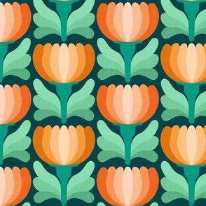 Modern Retro Floral //  normal scale 0055 F // Vintage flower tulip daisy ombre fabric Aesthetic ,70 ,80 1970 1980