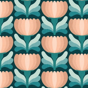 Modern Retro Floral //  normal scale 0055 G // Vintage flower tulip daisy ombre fabric Aesthetic ,70 ,80 1970 1980