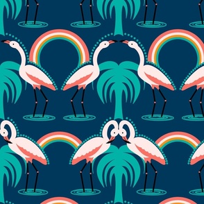 Flamingos and Rainbows - Navy 