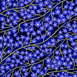 Midnight Periwinkle Blossoms - Enchanting Blue Floral Night Garden Pattern - Elegant Nature
