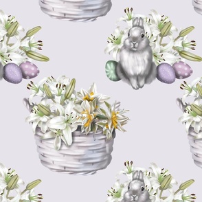 Easter pattern. Rabbit, flower basket and Easter eggs 3