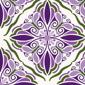 (large scale) folk art floral and butterflies purple palette