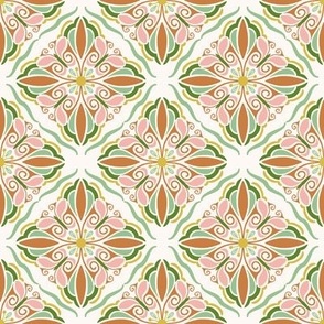 folk art floral and butterflies pink and greens palette