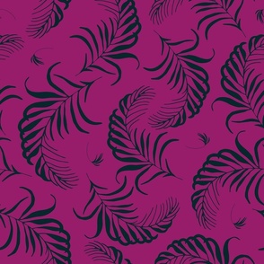 (M) Palm tree leaves in black whimsical on bright retro magenta violet