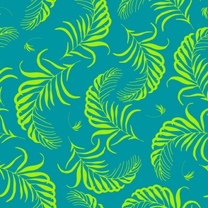 (M) Palm tree leaves in bright retro green whimsical on cerulean blue