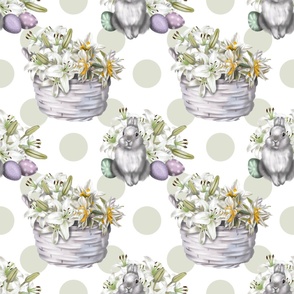  Easter pattern. Rabbit, flower basket and Easter eggs 2