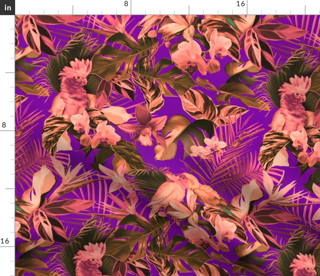 pink watercolor jungle, purple background 8