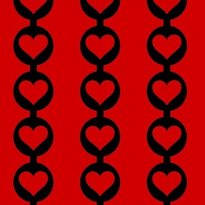 Hearts on a String (Black on Red) Large