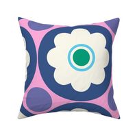 Large - Retro flowers - pink_ green_ blue and purple - bold and happy retro floral - midcentury mid century midmod mcm 60s flowers 70s flowers 