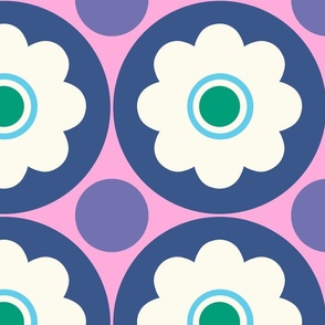 Large - Retro flowers - pink_ green_ blue and purple - bold and happy retro floral - midcentury mid century midmod mcm 60s flowers 70s flowers 