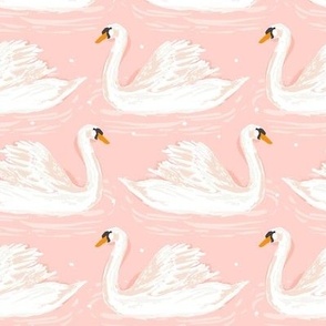 24 inch Swimming Swans on Light Peach Wallpaper or Fabric