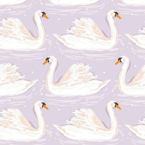 24 inch Swimming Swans on Light Lavendar Wallpaper or Fabric