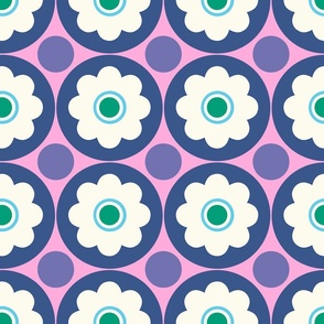 Medium - Retro flowers - pink_ green_ blue and purple - bold and happy retro floral - midcentury mid century midmod mcm 60s flowers 70s flowers