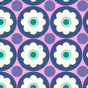 Small - Retro flowers - pink_ green_ blue and purple - bold and happy retro floral - midcentury mid century midmod mcm 60s flowers 70s flowers