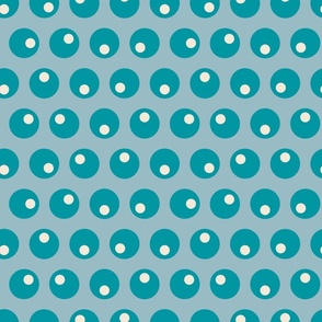(M) Vintage cyan and white polka dots on light blue 