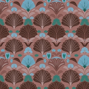 Scalloped Blooms - Blue + Brown + Green (Small)