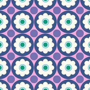 Extra small - Retro flowers - pink_ green_ blue and purple - bold and happy retro floral - midcentury mid century midmod mcm 60s flowers 70s flowers