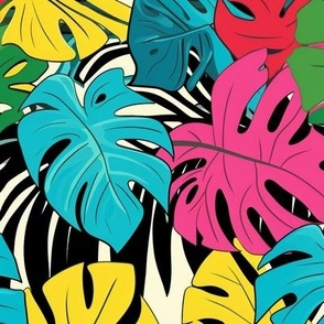 Pop Art Monstera Colorful Tropical Leaves Retro Vintage 80s
