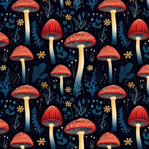 Enchanted Forest Mushrooms Seamless Pattern