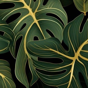 Exquisite Jungle Elegance Dark Tropical Monstera Leaves