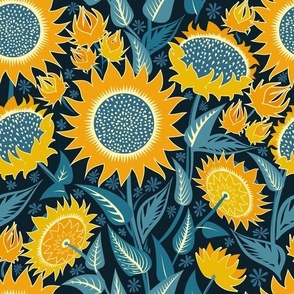 Sunflowers | Medium scale | orange, dark blue