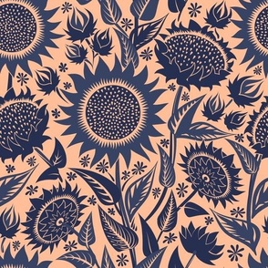 Sunflowers | Medium scale | Peach Fuzz, dark blue