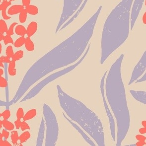 Osmanthus Devilwood  Flower in Red and Purple  | Medium Version | Chinoiserie Style Pattern at an Asian Teahouse Garden