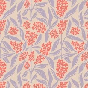 Osmanthus Devilwood  Flower in Red and Purple  | Small Version | Chinoiserie Style Pattern at an Asian Teahouse Garden