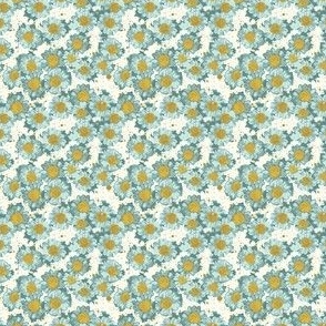 Mini  4"rpt -Here Comes the Sun with Aqua Blue and Yellow Daisies on Cream Background. Additional sizes and colors available. 