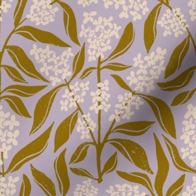 Osmanthus Devilwood  Flower in White and Purple  | Small Version | Chinoiserie Style Pattern at an Asian Teahouse Garden