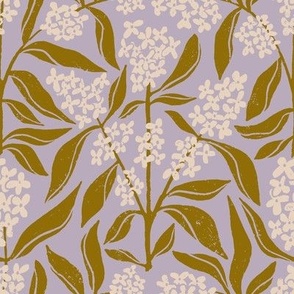 Osmanthus Devilwood  Flower in White and Purple  | Small Version | Chinoiserie Style Pattern at an Asian Teahouse Garden
