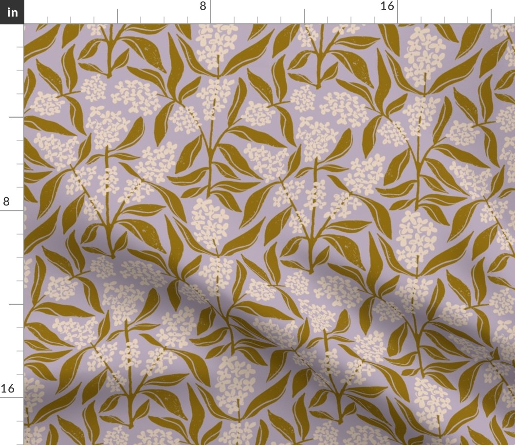 Osmanthus Devilwood  Flower in White and Purple  | Small Version | Chinoiserie Style Pattern at an Asian Teahouse Garden