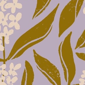 Osmanthus Devilwood  Flower in White and Purple  | Medium Version | Chinoiserie Style Pattern at an Asian Teahouse Garden