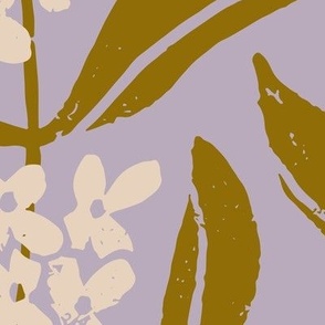 Osmanthus Devilwood  Flower in White and Purple  | Large Version | Chinoiserie Style Pattern at an Asian Teahouse Garden