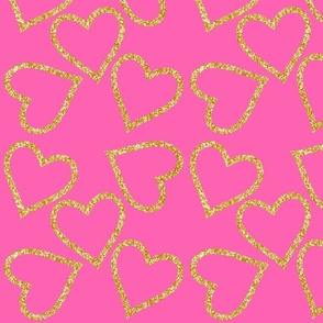 Gold Glitter Hearts on Pink, Medium Scale