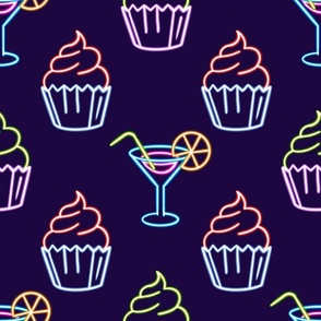 neon cupcake and cocktail bar