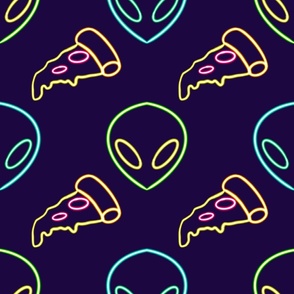 Neon  alien and pizza glowing 