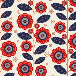 ( L ) light folk blue red and white climbing flowers