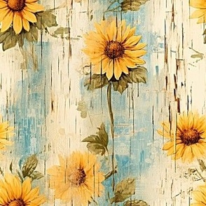 Sunflower on Distressed Wood 1