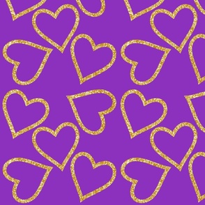 Gold Glitter Hearts on Purple, Medium Scale