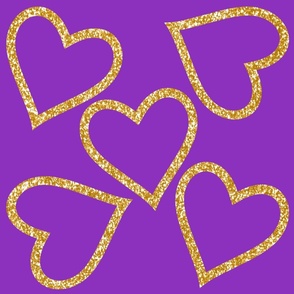  Gold Glitter Hearts on Purple, Large Scale