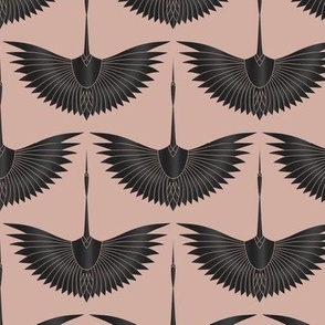 Shimmering Black Art Deco Heron - Closely Spaced - on Regency Pink - Coordinate