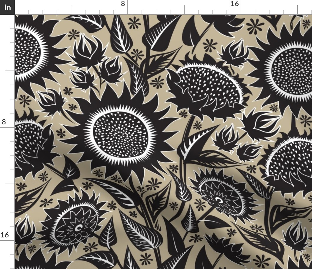 Sunflowers | Large scale | black on gold