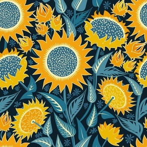 Sunflowers | Large scale | orange, dark blue