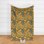 Sunflowers | Large scale | orange, blue, terracotta